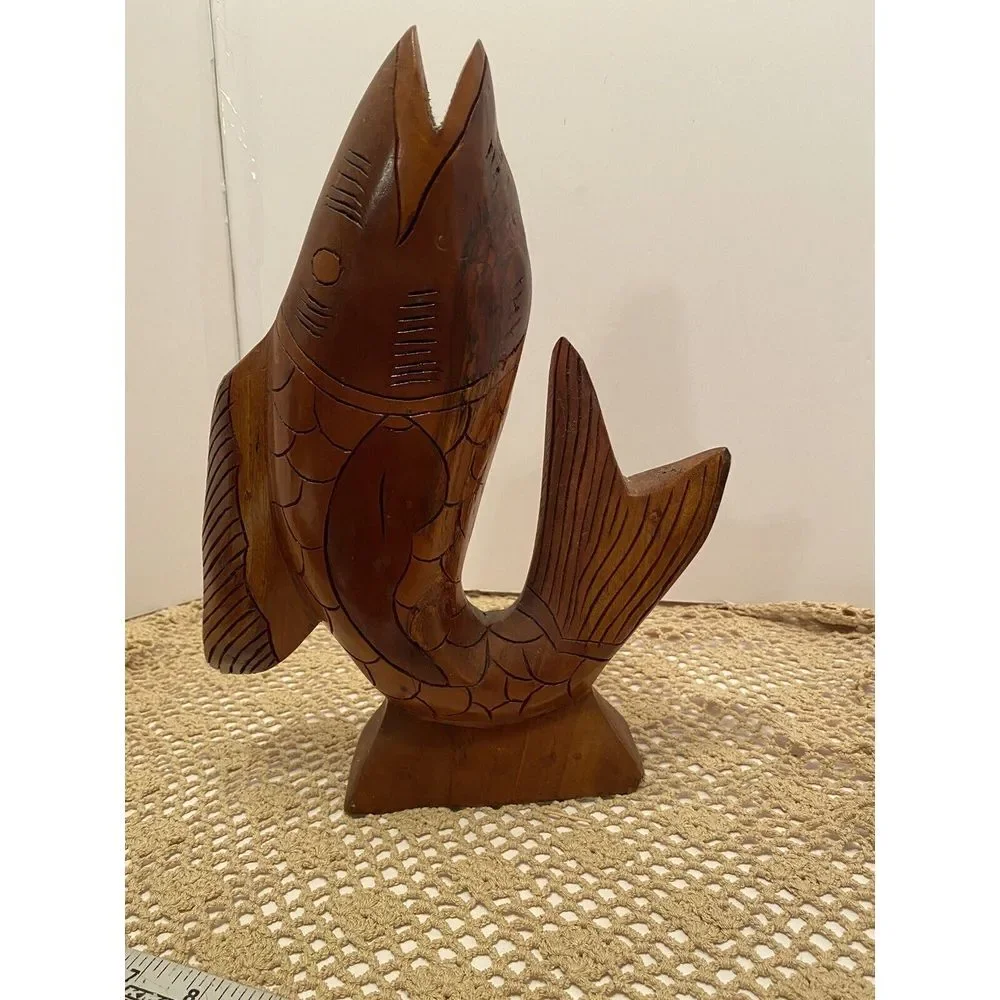 Vintage Hand Carved‎ Wooden Sculptured Fish 13